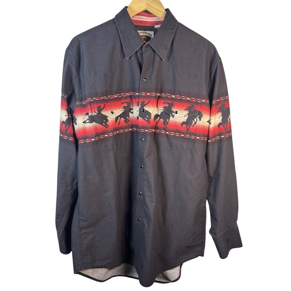Cumberland Western Cowboy Rider Print Long Sleeve Button Up Shirt Rodeo XL‎